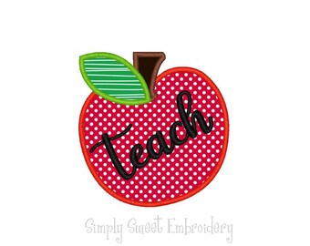 Teach Apple Machine Embroidery Applique Design - 4 sizes
