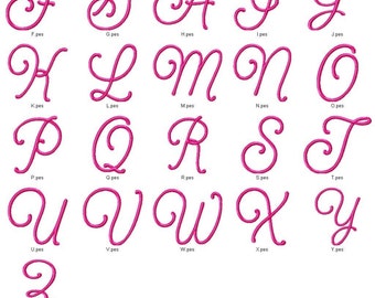 Curly Font 4 Machine Embroidery Monogram Font Design Set  3 sizes
