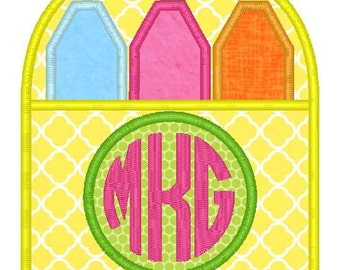 Crayon Box Monogram Machine Embroidery Applique Design