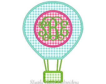 Hot Air Balloon Monogram Machine Embroidery Applique Design