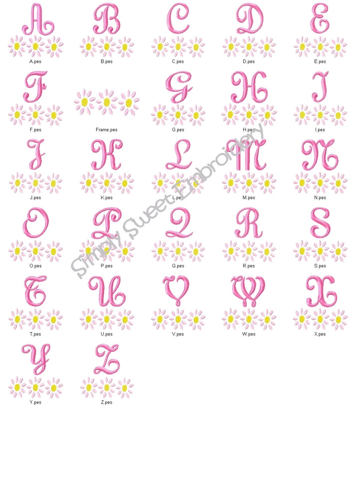 Daisy Machine Embroidery Monogram Font Set Etsy