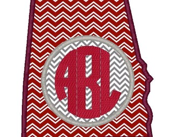 State of Alabama Machine Embroidery Monogram Applique Design