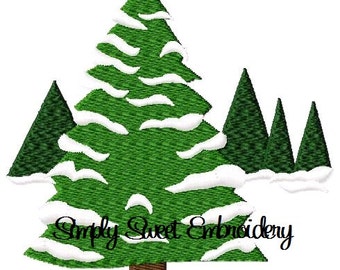 Snow Covered Christmas Trees Machine Embroidery Design