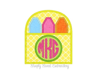 Crayon Box Monogram Machine Embroidery Applique Design - 3 sizes