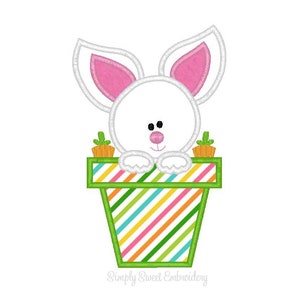 Bunny Flower Pot Machine Embroidery Applique Design image 1