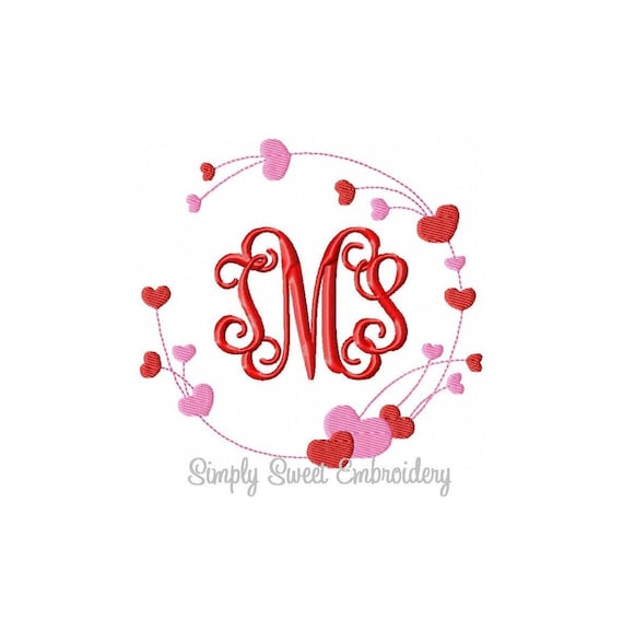 Valentines Heart Monogram Frame Machine Embroidery Design