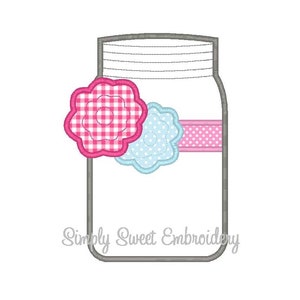 Mason Jar Flowers Machine Embroidery Applique Design