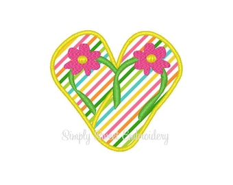 Flip Flop Heart Machine Embroidery Applique Design
