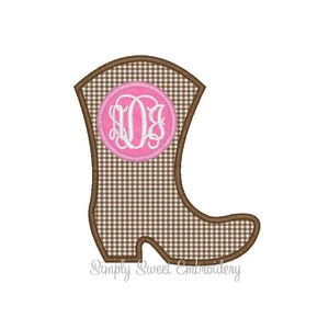 Cowboy Boot Monogram Machine Embroidery Applique Design