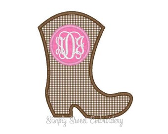 Cowboy Boot Monogram Machine Embroidery Applique Design