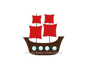 Pirate Ship Machine Embroidery Mini Design - 6 sizes