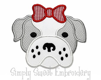 Girl Bulldog Face Machine Embroidery Applique Design - 4 sizes