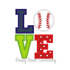 Love Baseball Machine Embroidery Applique Design