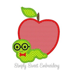 Apple Book Worm Machine Embroidery Applique Design