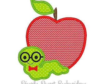 Apple Book Worm Machine Embroidery Applique Design