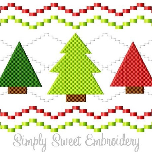 Faux Smocking Three Christmas Trees Embroidery Design