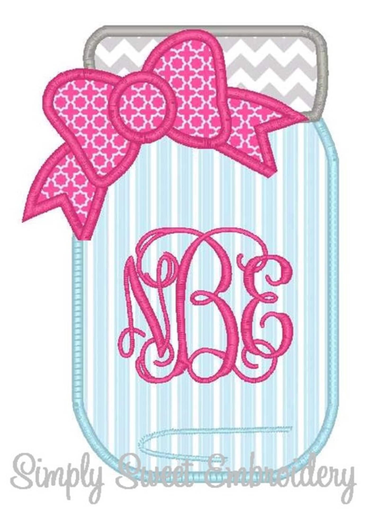 Mason Jar Monogram Machine Embroidery Applique Design Etsy