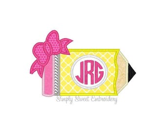 Pencil Bow Monogram Applique