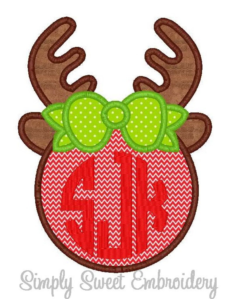 Christmas Girl Reindeer Monogram Applique image 1