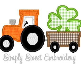 Tractor Wagon Shamrock Machine Embroidery Applique Design