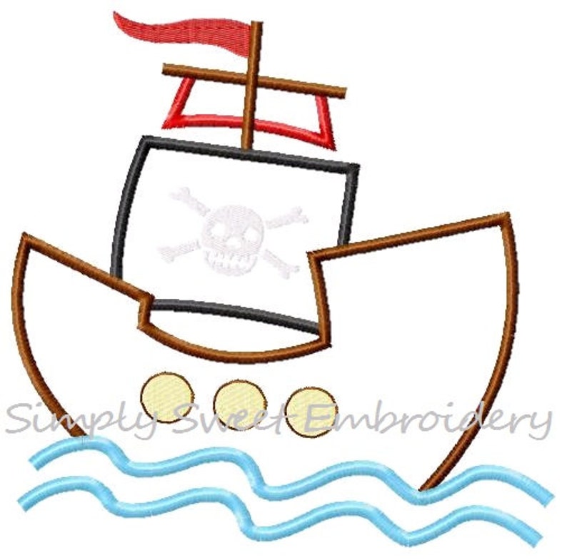 Pirate Ship Machine Embroidery Applique Design image 2