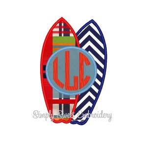 Summer Surf Boards Monogram Machine Embroidery Applique Design