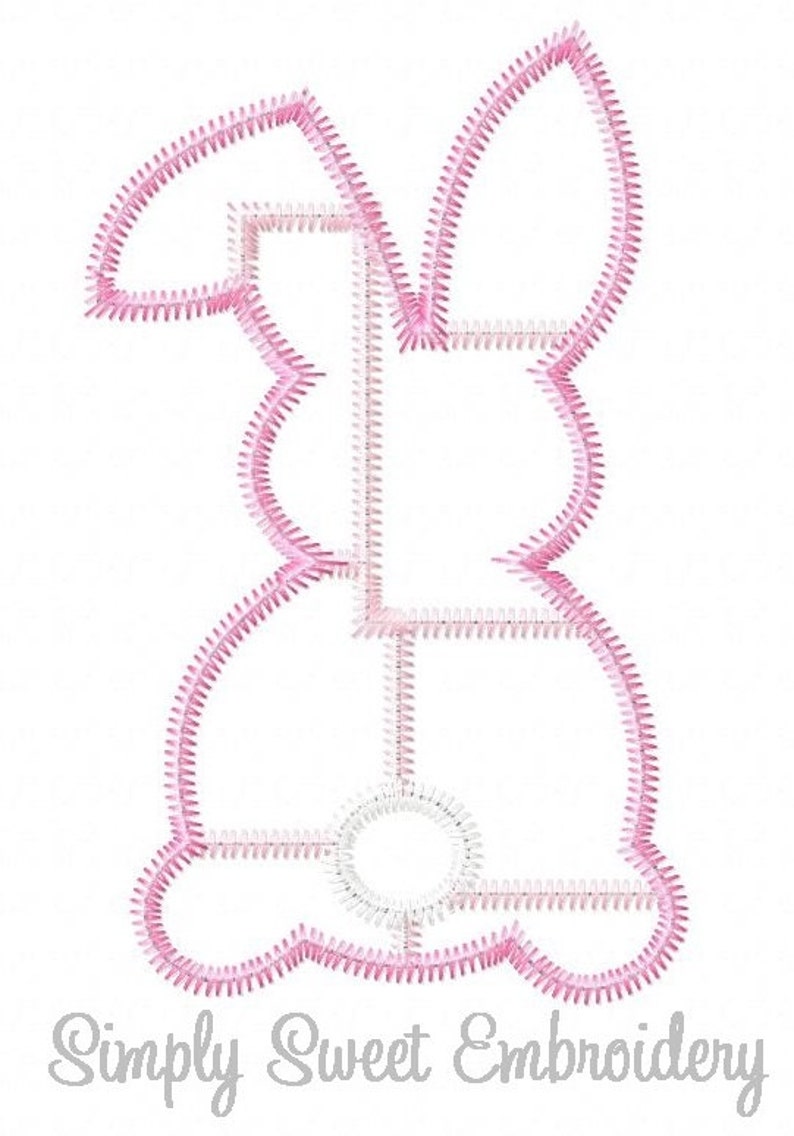 K&ouml;nnte beinhalten: Rosa und wei&szlig; gesticktes Hasenkonturendesign. Das Design ist f&uuml;r die Stickerei geeignet und f&uuml;r eine Vielzahl von Projekten geeignet.