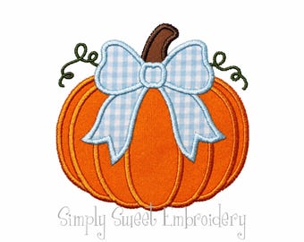 Pumpkin Bow Machine Embroidery Applique Design 4 - 4 sizes