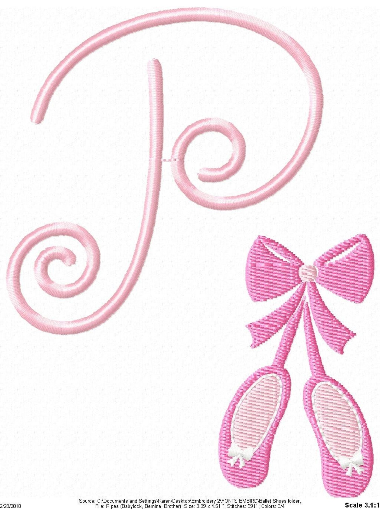 ballet shoes machine embroidery design monogram font set