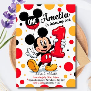 Mickey Mouse Birthday Invitation, Printable Invitation Mickey, Oh Twodles I&#39;m One Mickey - RAMI0053