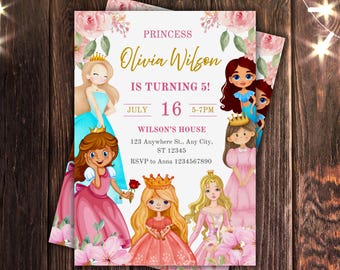 EDITABLE Princess Birthday Invitation Template, Gold & Pink, Instant Download - RAMI0084