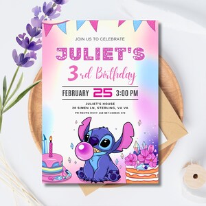 Stitch and Angel Birthday Invitation: Editable & Printable Template – Beautiful Invitation for Your Little One's Birthday, Editable in Canva