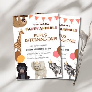 Party Animals Birthday Invitation | Cute Farm Animal Party Theme | Personalized Birthday Invitation | Kids Birthday Invite