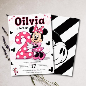 Editable Minnie Mouse Birthday Invitation, Minnie Mouse Birthday, Watercolor Birthday Invite, Printable Invitation, Pink Minnie Invites