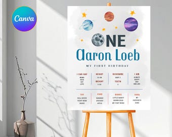Outer Space Birthday Milestones Sign: First Trip Around the Sun, Canva Template, Digital Download - RAMI0019