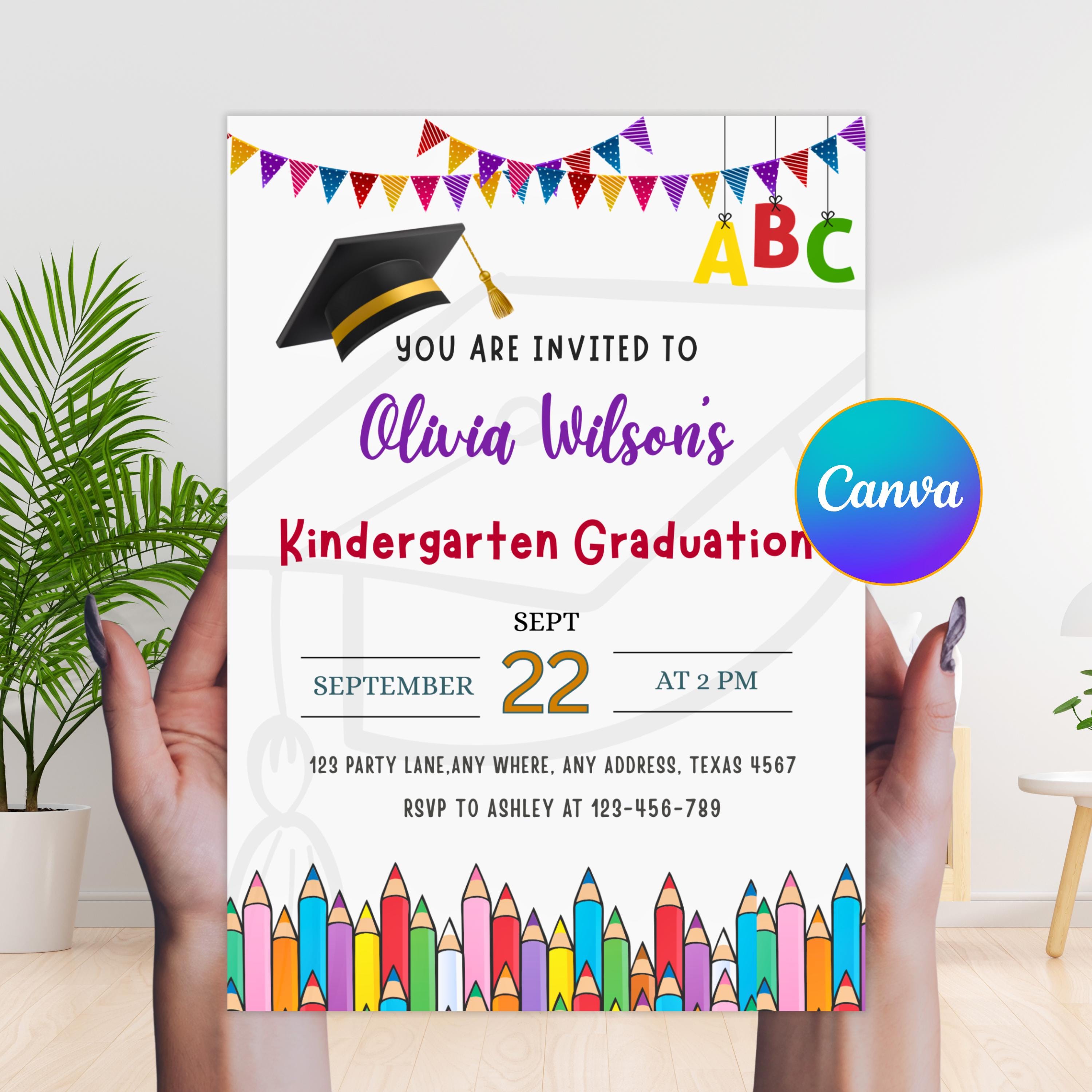 Kinder Invit Editable Kindergarten Graduation Invitation, Kindergarten Party Invite ...