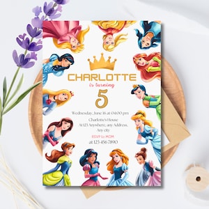 Princess Birthday Invitation, Editable Disney Princess Party Invite, Birthday Digital Download, Printable Invitation for Girls