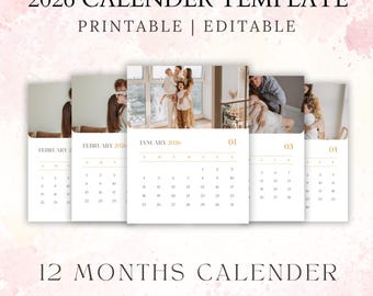 2026 Photo Calendar Template, Custom Photo Calendar, Magnetic Mini Photo Calendars, Desk Calendar, Printable, Canva Editable - RAMI0232