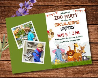 Editable Zoo Birthday Party Invitation, Party Animals, Zoo Party, Safari, Instant Download - RAMI0153