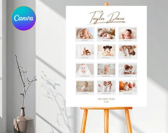 Editable First Birthday Milestone Sign Template, First Birthday Stats Sign, Minimalist First Year Milestone Sign, RAMI0007