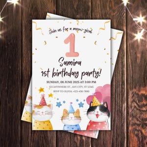 Editable Cat Birthday Invitation Template: DIY Party Invite (PNG File)
