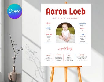 Minimalist 1st Birthday Milestone Sign, Printable Baby's First Year Poster, Editable 1st Birthday Milestone Board, - RAMI0017