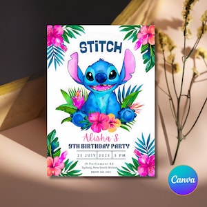 Stitch Birthday Invitation Editable Template, Canva Editable Birthday Invitation, Stitch Birthday Party Invitation, Invite, Canva Template