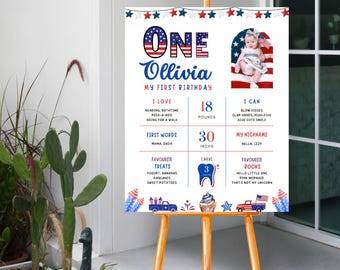 4th of July First Birthday Milestones Board: Patriotic Firecracker Theme (Digital Download) -RAMI0001