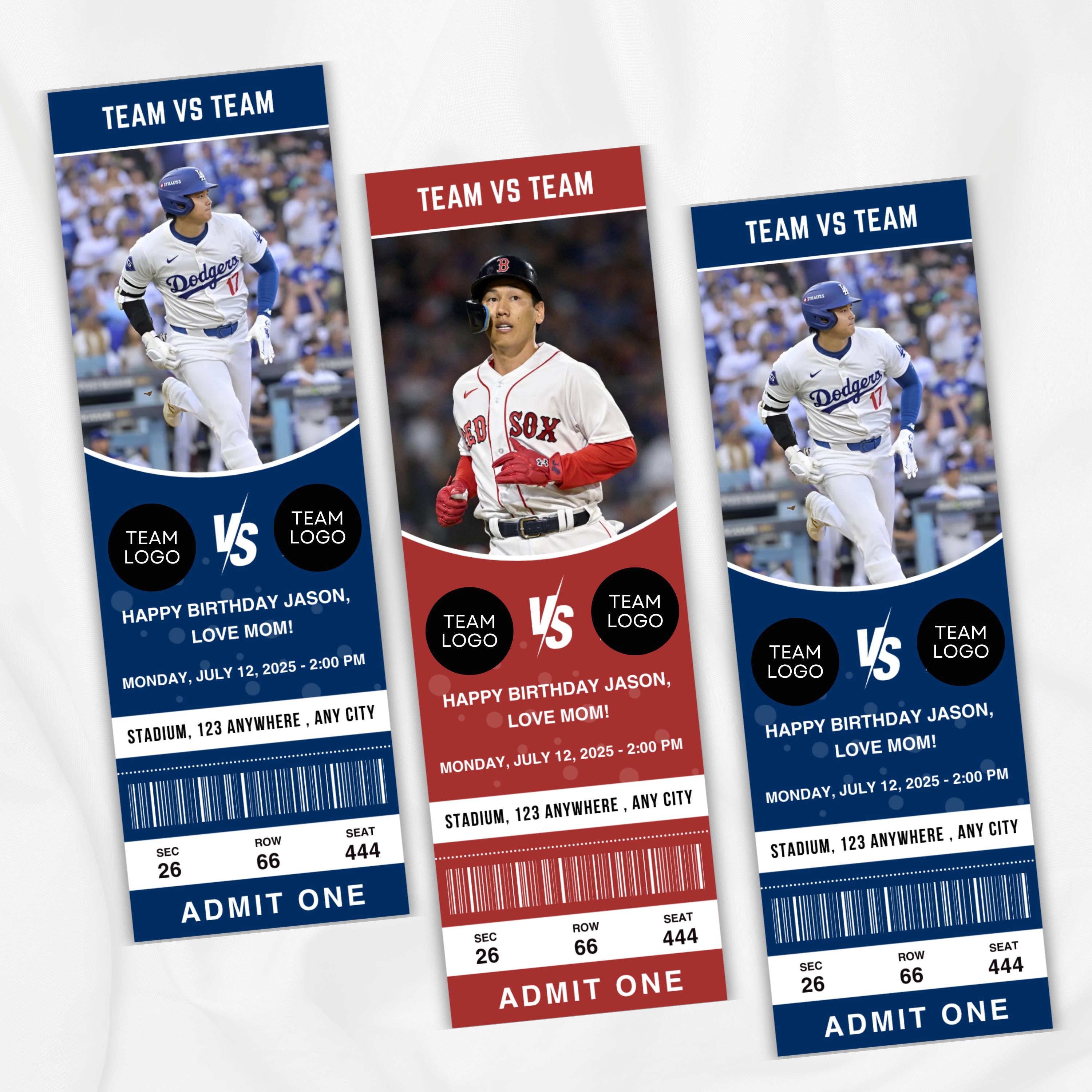 Editable Baseball Ticket Template, Custom Fake Baseball Ticket Template