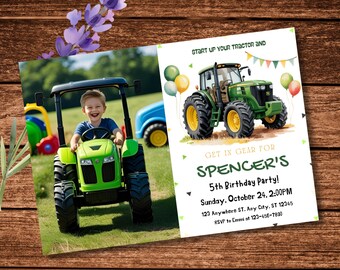Editable Tractor Birthday Invitation Template, Green Tractor Birthday Invite, Instant Download - RAMI0158