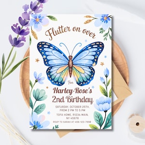 Editable Butterfly Birthday Invitation: Floral Party Theme (Canva Template)