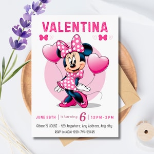 Pink Minnie Maus Geburtstagseinladung: Aquarell Canva Template (Digital)