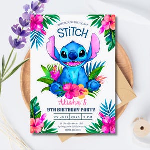 Stitch Birthday Invitation Editable Template, Canva Editable Birthday Invitation, Stitch Birthday Party Invitation, Invite Canva Template