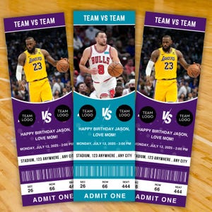 Benutzerdefinierte Basketball Ticket, Überraschung Basketball Geschenk Tickets, NBA Custom Tickets, Geschenke für ihn, personalisierte Sporttickets, printable